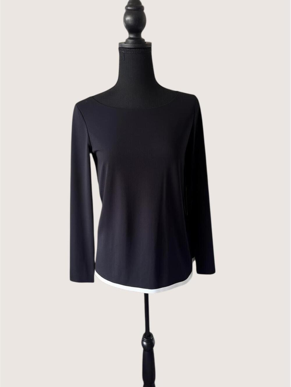 Lafayette 148 New York Black Long Sleeve Stretch Knit Top